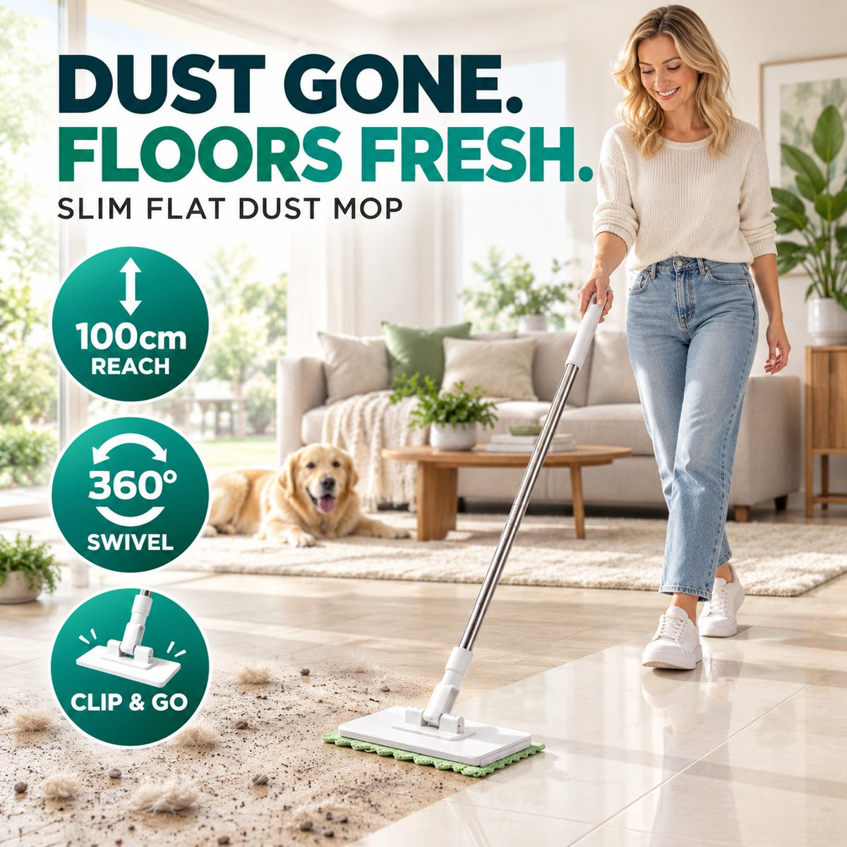 Whole-Home Cleaning Made Easy — Reusable Cloth Flat Mop