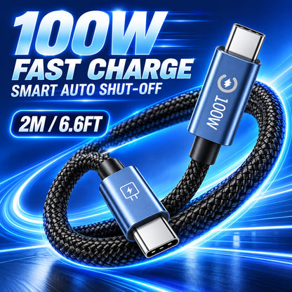 Power Up Faster ⚡🔋 100W Smart Cut-Off 2M Braided USB-C Cable