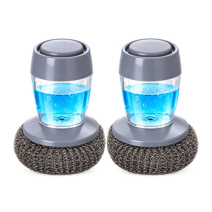 2-in-1 Soap Dispensing Steel Scrubber for Tough Grease & Burnt-On Food