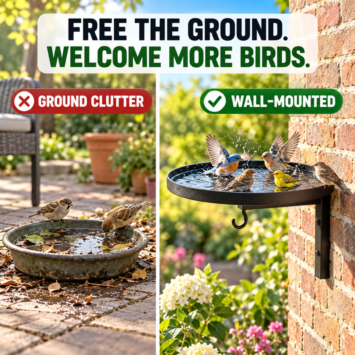 2-in-1 Wall-Mounted Bird Bath & Feeder Hook