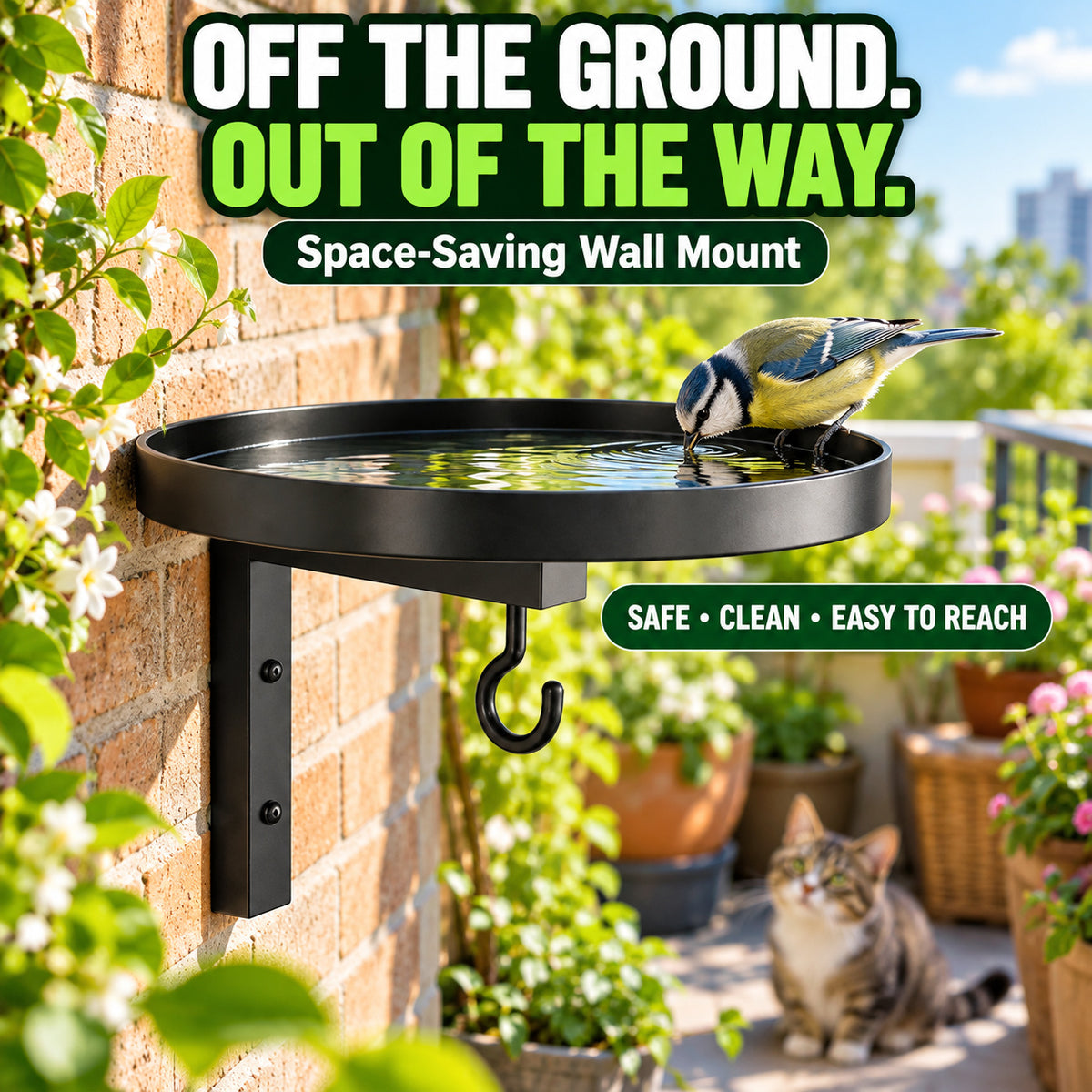 2-in-1 Wall-Mounted Bird Bath & Feeder Hook