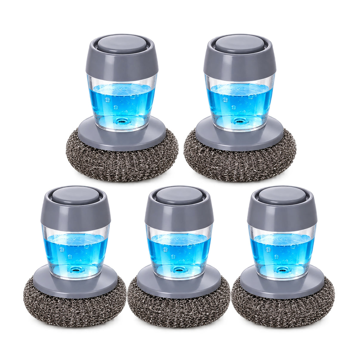 2-in-1 Soap Dispensing Steel Scrubber for Tough Grease & Burnt-On Food
