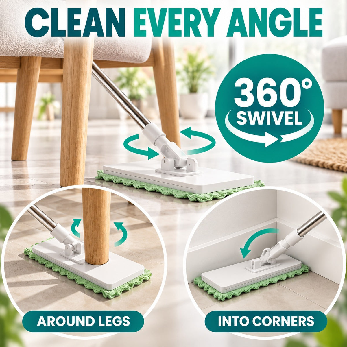 Whole-Home Cleaning Made Easy — Reusable Cloth Flat Mop