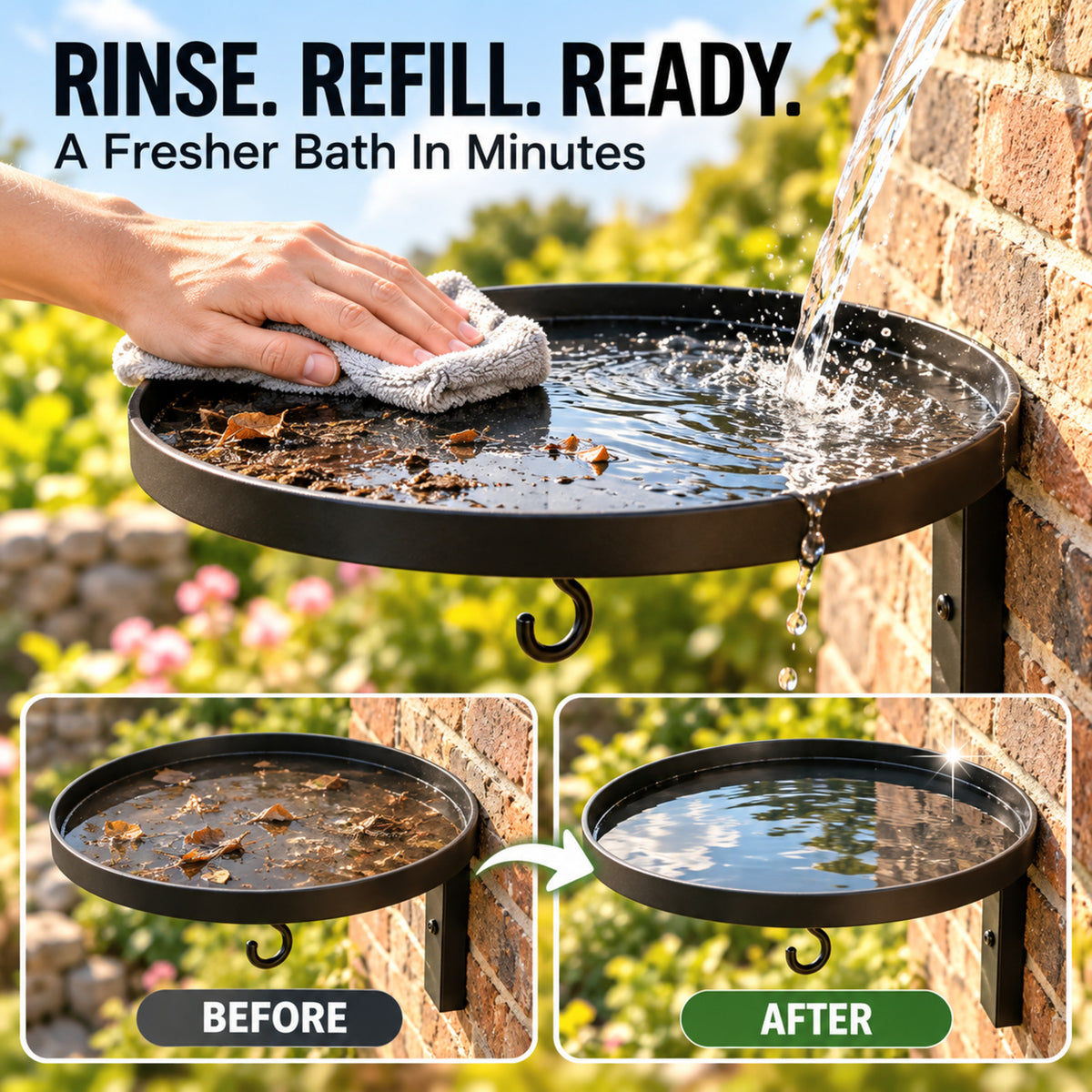 2-in-1 Wall-Mounted Bird Bath & Feeder Hook