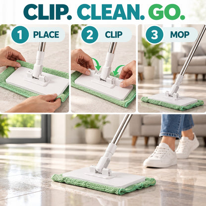 Whole-Home Cleaning Made Easy — Reusable Cloth Flat Mop