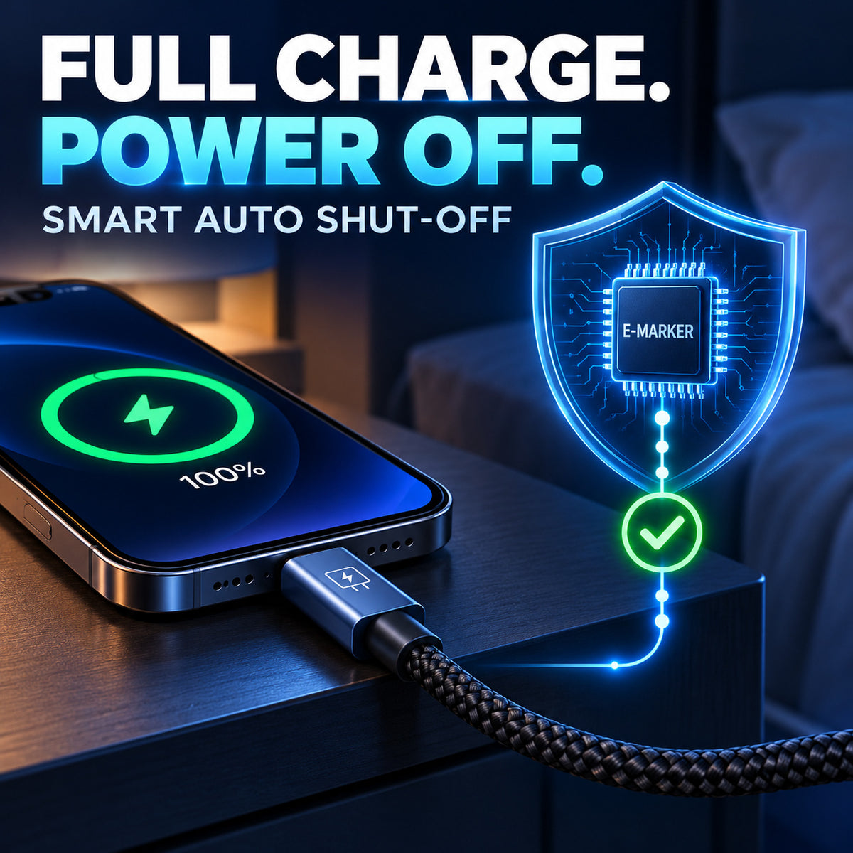 Power Up Faster ⚡🔋 100W Smart Cut-Off 2M Braided USB-C Cable