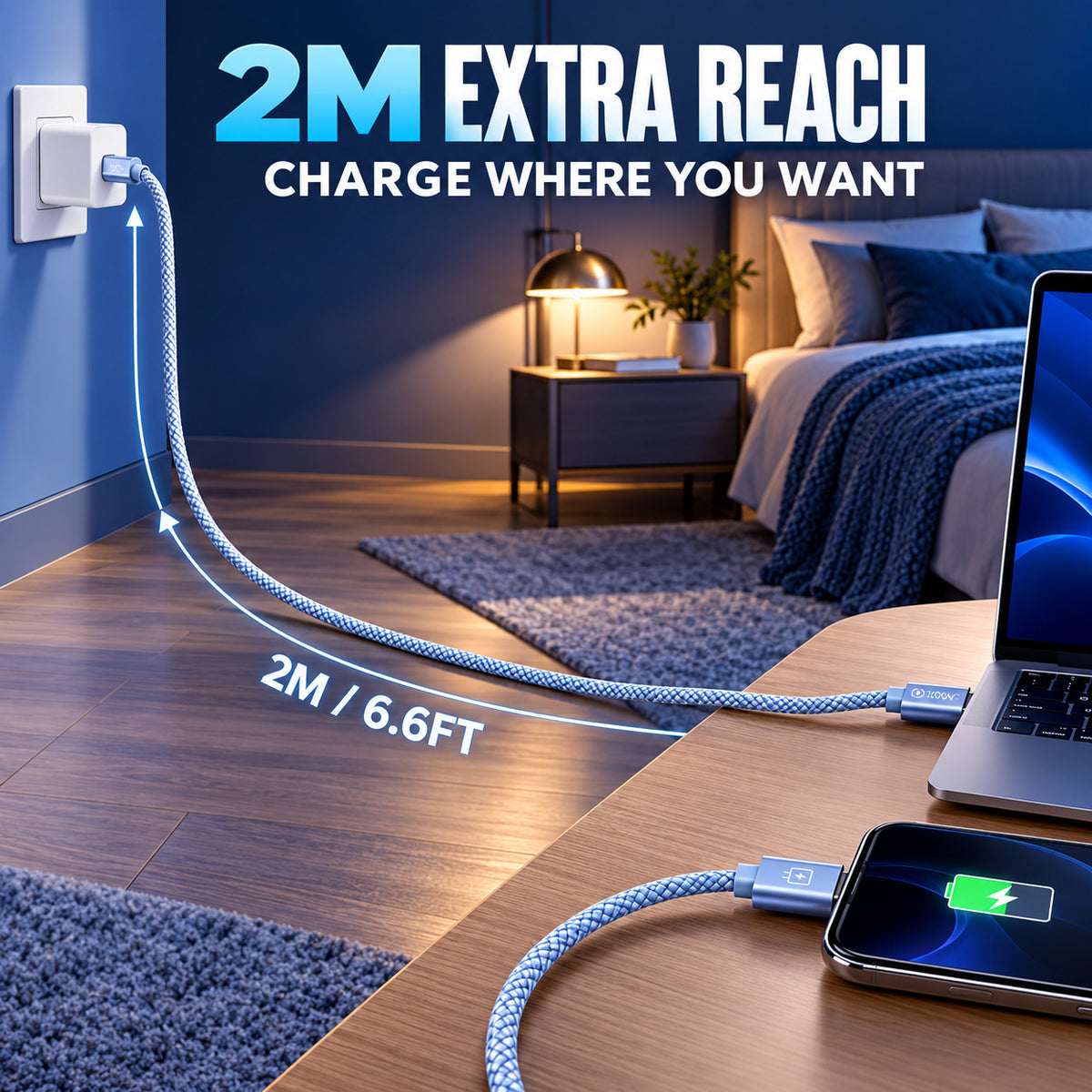 Power Up Faster ⚡🔋 100W Smart Cut-Off 2M Braided USB-C Cable