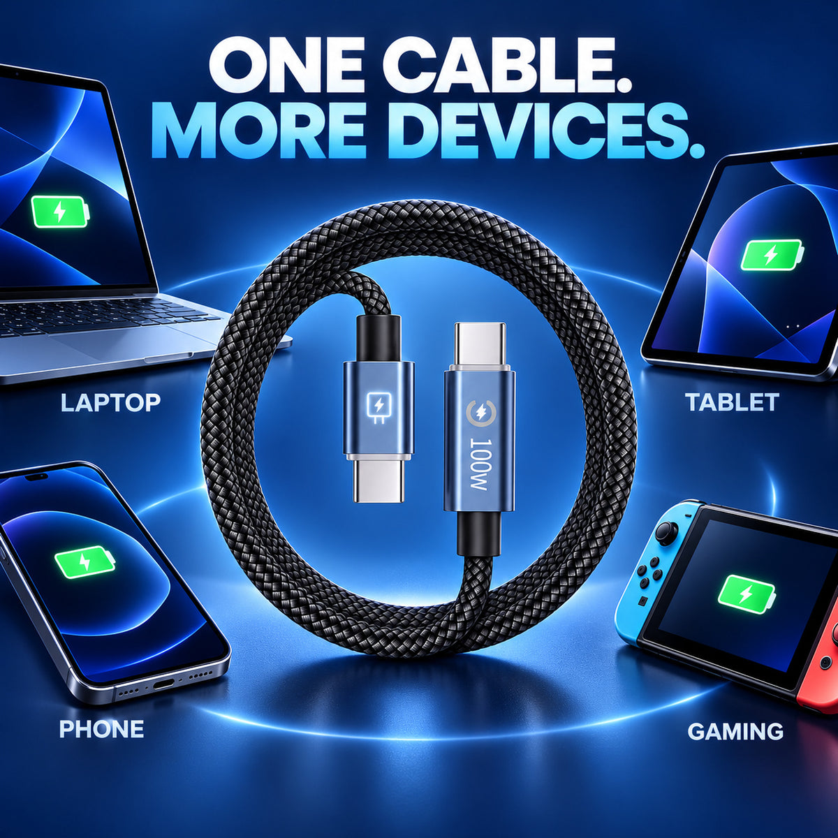 Power Up Faster ⚡🔋 100W Smart Cut-Off 2M Braided USB-C Cable