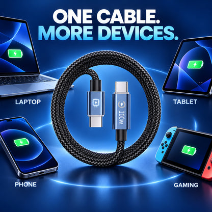 Power Up Faster ⚡🔋 100W Smart Cut-Off 2M Braided USB-C Cable