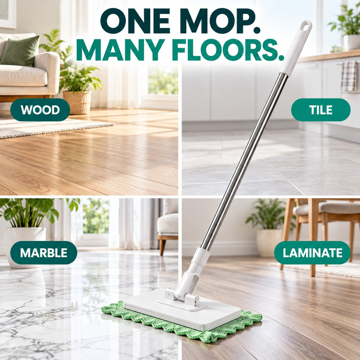 Whole-Home Cleaning Made Easy — Reusable Cloth Flat Mop