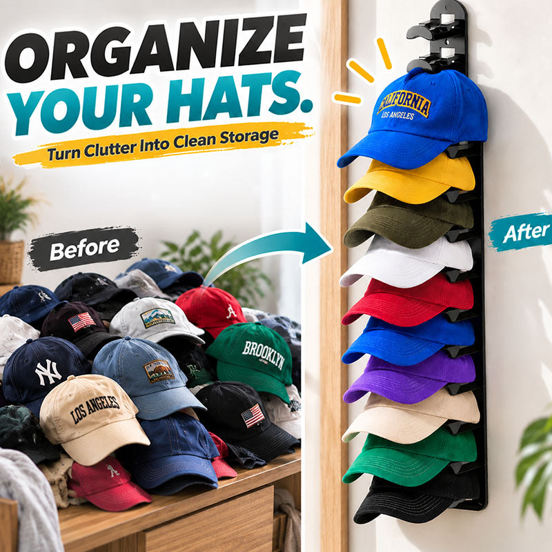 Auvirelo™ Space-Saving Wall Hat Rack — Holds 10 Caps