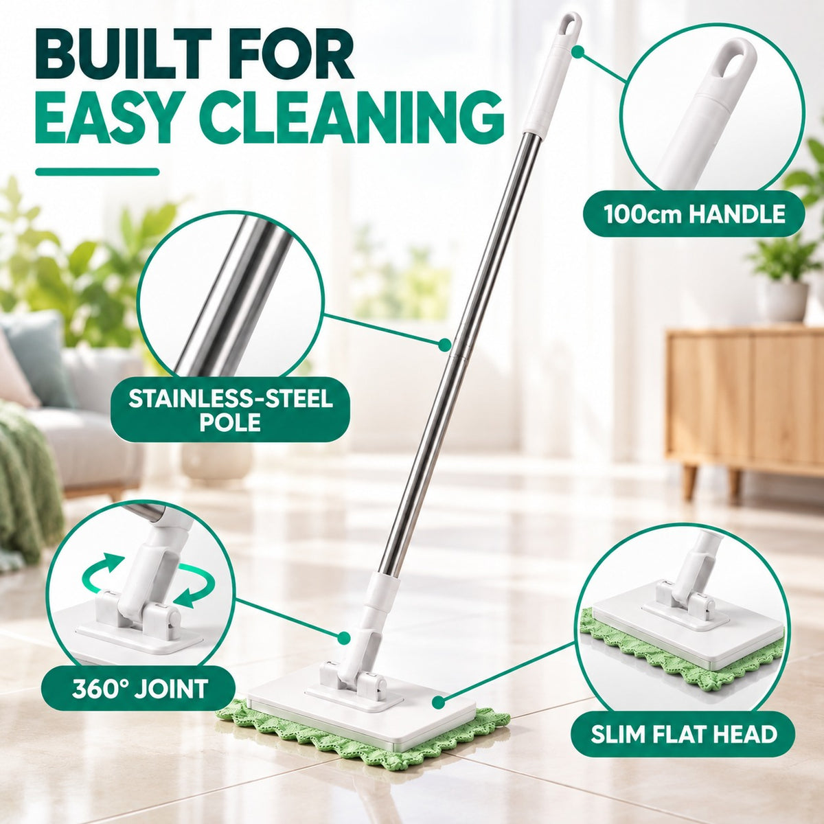 Whole-Home Cleaning Made Easy — Reusable Cloth Flat Mop