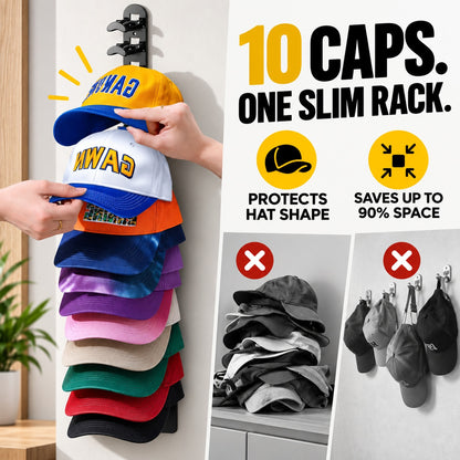 Auvirelo™ Space-Saving Wall Hat Rack — Holds 10 Caps