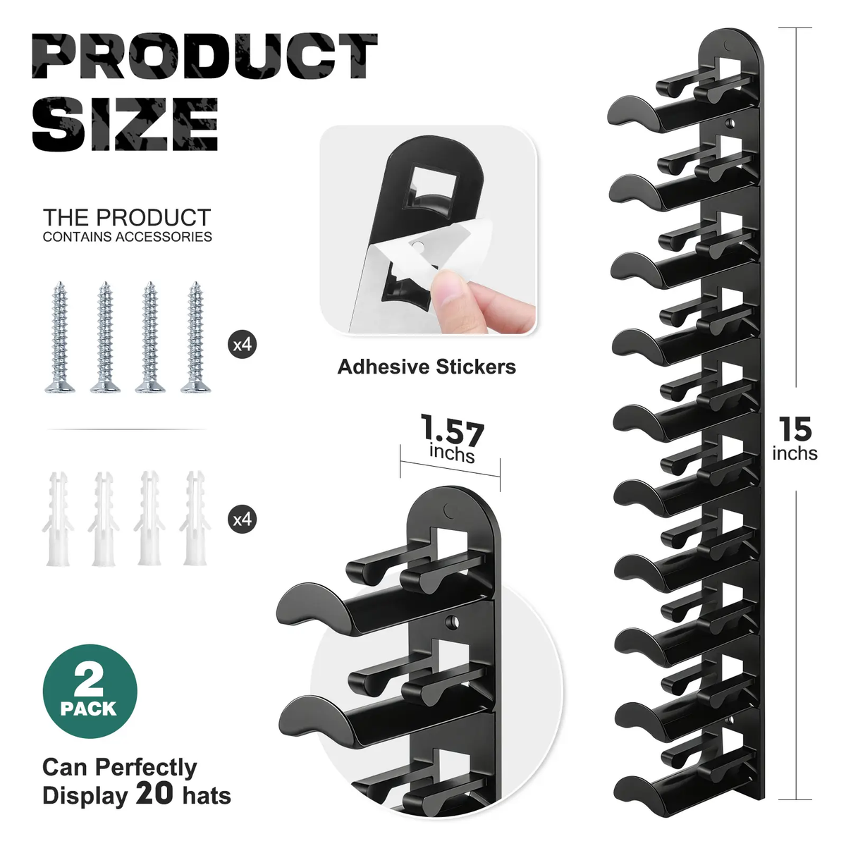 Auvirelo™ Space-Saving Wall Hat Rack — Holds 10 Caps