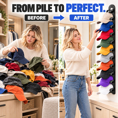 Auvirelo™ Space-Saving Wall Hat Rack — Holds 10 Caps