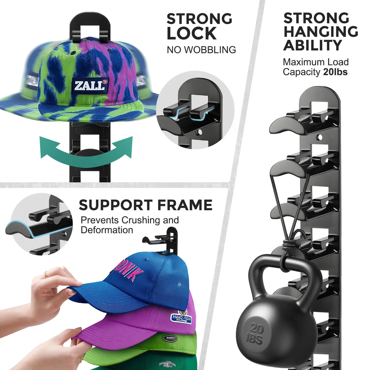 Auvirelo™ Space-Saving Wall Hat Rack — Holds 10 Caps