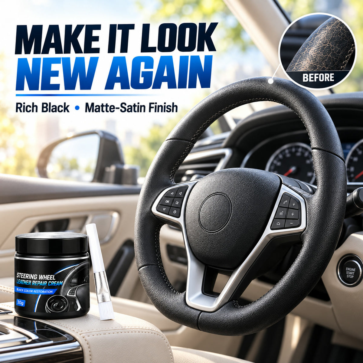 🆕 Refresh Faded Black Leather 🚗✨ Steering Wheel Repair Cream