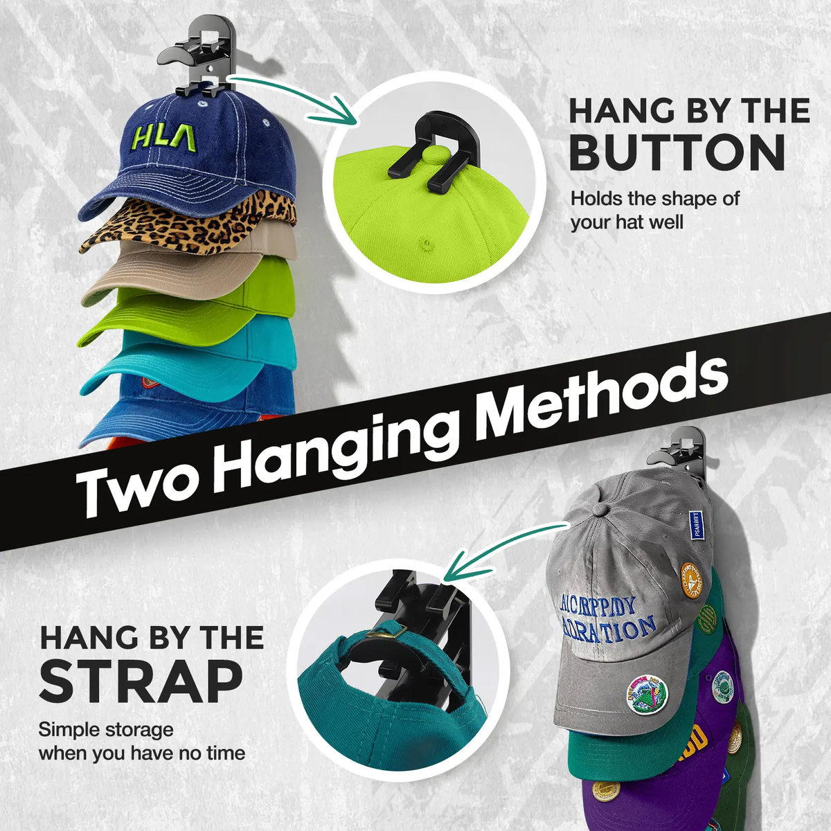 Auvirelo™ Space-Saving Wall Hat Rack — Holds 10 Caps